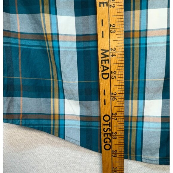 Eddie Bauer Mens Classic Fit Button-Down Shirt M Teal Blue Plaid - Picture 5 of 11